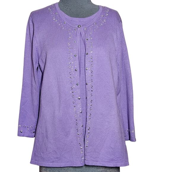 Purple Embellished Faux Cardigan Sweater Size Small Petite - Picture 1 of 4